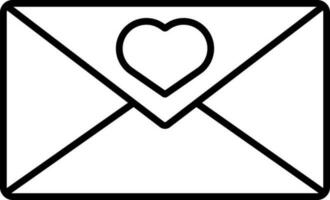 Envelope With Heart Icon In Black Line Art. vector