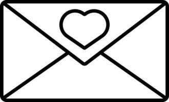 Envelope With Heart Icon In Black Line Art. vector