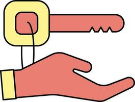 Hand Holding Key Icon In Red And Yellow Color. vector