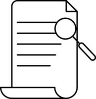 Scroll Paper with Magnifying Glass Icon in Black Outline. vector