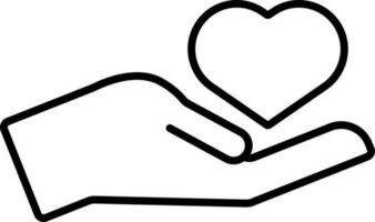 Hand Holding Heart Icon In Black Line Art. vector