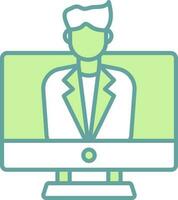 User In Desktop Icon In Green And White Color. vector