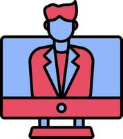 User In Desktop Icon In Blue And Pink Color. vector