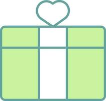 Gift Box With Heart Icon In Green And White Color. vector