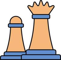 Rook With Pawn Chess Icon In Orange And Blue Color. vector