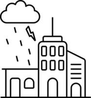 Linear Style Thunder Rain House Icon. vector