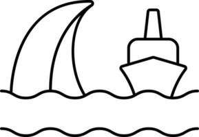 Tsunami Ship Icon In Black Outline. vector