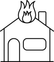 Burning House Icon In Line Art. vector