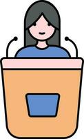 Smart Woman In Mic Podium Colorful Icon. vector