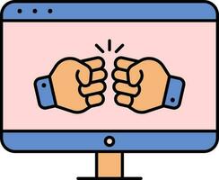 Fist Bump In Desktop Screen For Online Fight Colorul Icon. vector