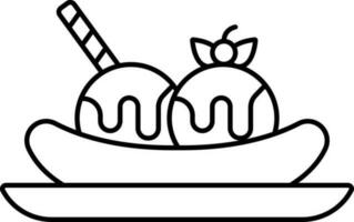 Berry Decorate Banana Split Icon in Black Outline. vector