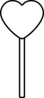 Heart Shape Lollipop Icon in Black Line Art. vector
