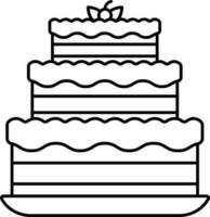 Three Layer Cake Decorate with Beery Icon in Line Art. vector