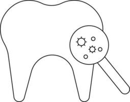 Search Bacteria Tooth Icon In Black Line Art. vector