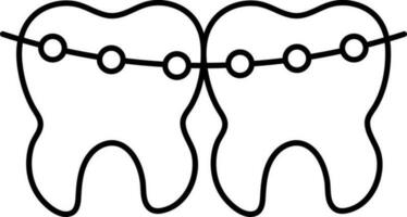 Dental Braces Icon In Black Line Art. vector