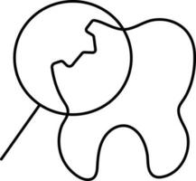 Broken Teeth Search Icon In Black Line Art. vector