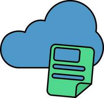 Cloud With Paper Icon In Blue And Green Color. vector