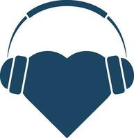 Illustration of Heart with Headphone Icon in Blue Color. vector