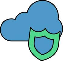 Cloud Protected Shield Icon In Flat Style. vector