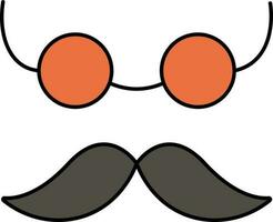 Mustache And Glasses Icon In Orange And Gray Color. vector