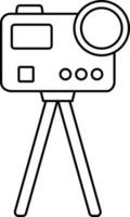 Camera On Stand Icon In Black Line Art. vector