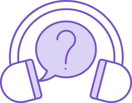Ask Question With Headphone Icon In Purple And White Color. vector