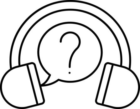 Ask Question With Headphone Icon In Black Outline. vector