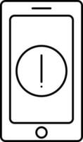 Smartphone With Warning Icon In Black Line Art. vector