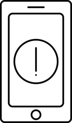 Smartphone With Warning Icon In Black Line Art.