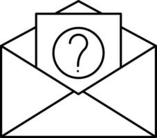 Open Envelope With Question Paper Icon In Black Outline. vector