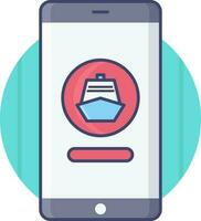 Cruise Booking App In Smartphone Icon On Blue Background. vector