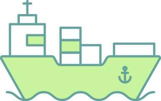 Cargo Ship Icon In Green And White Color. vector