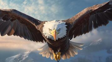 Photorealistic image of a majestic eagle soaring in the sky. photo