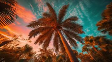 majestuoso palma árbol con sus lozano verde hojas suavemente balanceo en el brisa. ai generativo foto