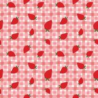 Seamless gingham with strawberries, wrapping paper vector