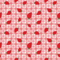 Seamless gingham with strawberries, wrapping paper vector