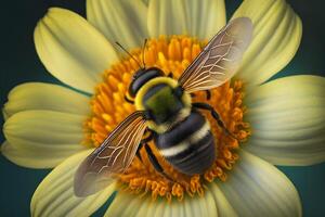 bee on chamomile closeup. Neural network photo