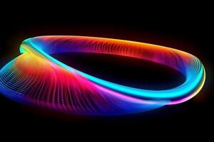 hyper loop or warp technology concepts with flow of Digital stream in line multicolor neon. photo