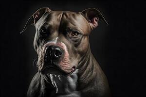 Pitbull dog portrait on black background. Neural network photo