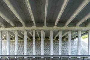 concrete columns like pillars of an automobile bridge photo