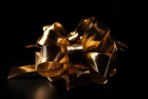 Golden bow isolated on black background. Neural network photo