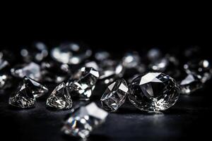Diamonds on black background copyspace. photo