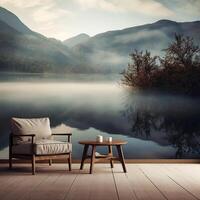 Lake with mountains and trees. photo