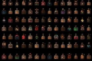 Set of magical potion bottles. Neural network photo