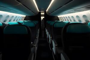 Inside empty passenger aircraft cabin. Neural network photo