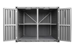 Container, open door, white background. Neural network photo