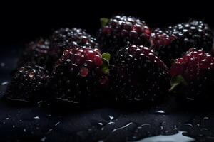 Blueberries on a dark background. Neural network photo