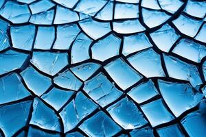 Ice winter floor cracks blue background. photo