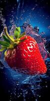 Dynamic and mesmerizing composition of a strawberry wet. AI geneartive photo