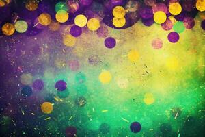 fancy bokeh light, grunge texture, vintage style background, green purple yellow gradient. photo